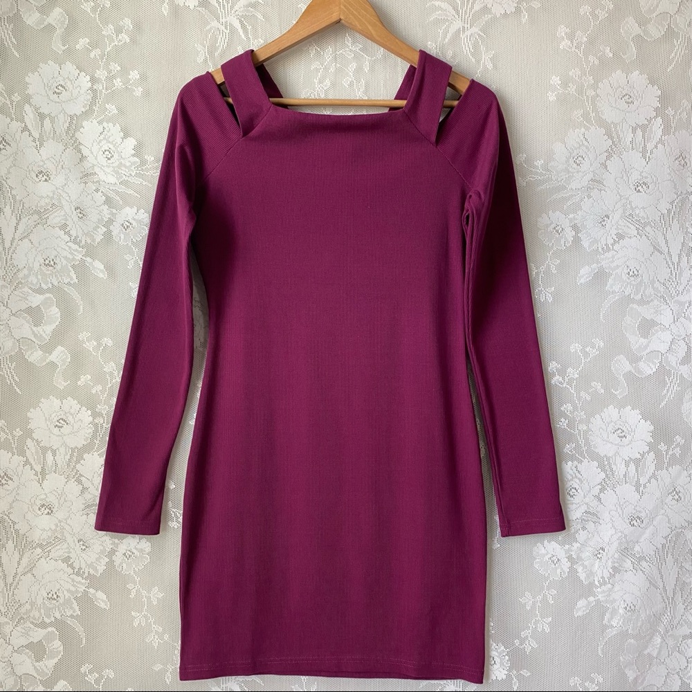 Twinth Purple Pink Cold Shoulder Sheath Dress M